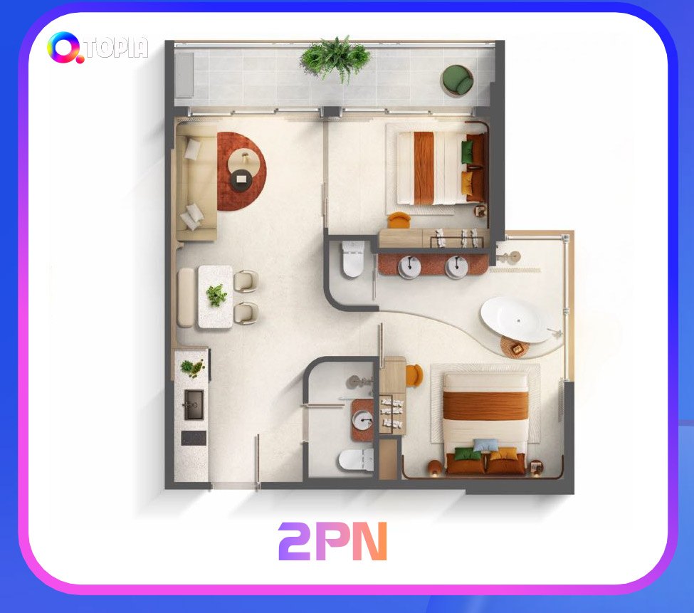 Mặt bằng căn hộ 2PN Q Topia